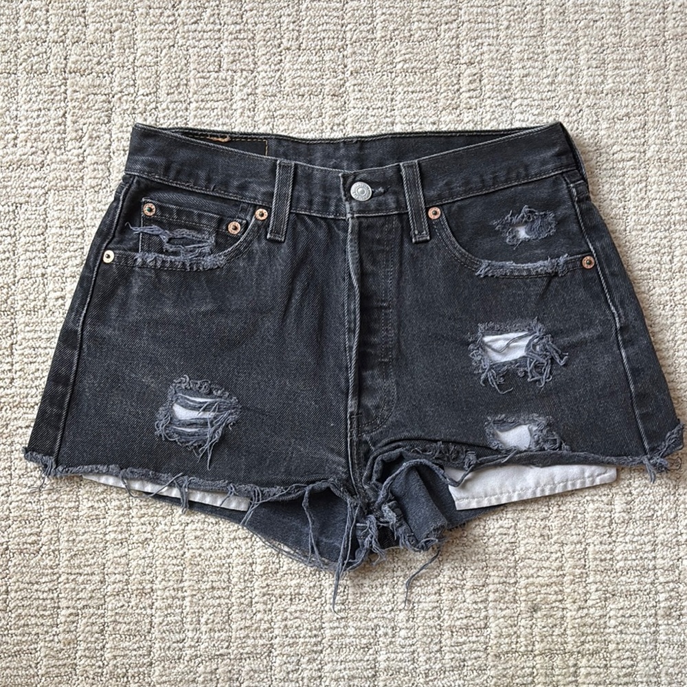 Levi’s vintage Distressed Black Denim Shorts